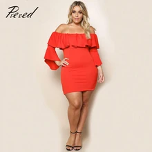 

Prered 2018 Summer Autumn Slash neck Flare Sleeve Sexy Club Bodycon Dresses Plus Size Vestidos 3XL Free Shipping Vestido