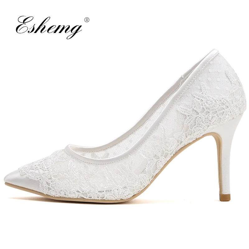 

Eshemg Lace Wedding Shoes Women Pumps Shoes Women Ladies Pointed Toe Party Shoes