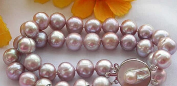 

hot sell909560 2row 8" 11-12mm round lavender freshwater pearl bracelet