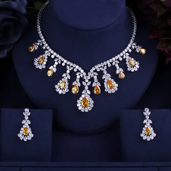 

JANEKELLY BEST QUALITY BRILLIANT CRYSTAL ZIRCON EARRINGS AND NECKLACE SETS BRIDAL JEWELRY SET WEDDING DRESS ACCESSARIES
