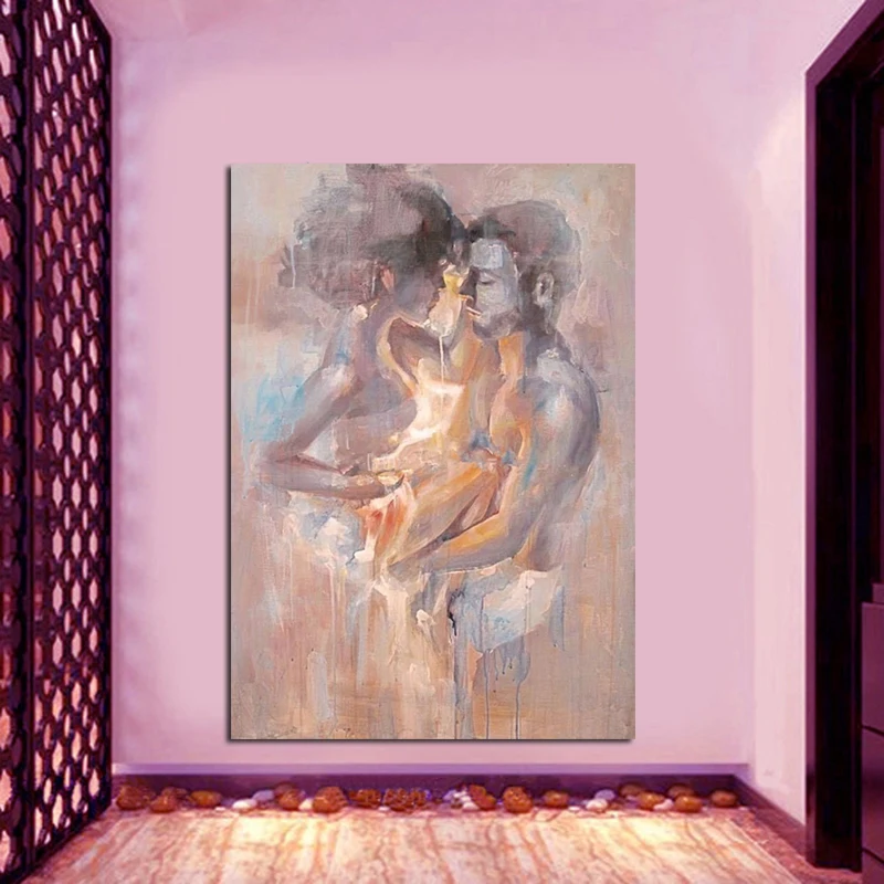 

2016 NEW-Modern Handmade Figure Portrait Oil Painting on Canvas Embrace Lover no frame home decoration christmas gifts