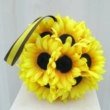 Ramo de Novia Para BODA девушки цветка целовать мяч желтое солнце цветы Свадебные украшения Свадебный букет