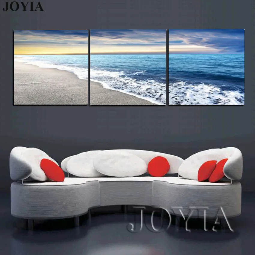 3 Piece Canvas Painting Beach Wall Art Pictures Sandy Sea Wave Seascape Cheap Modern Paintings