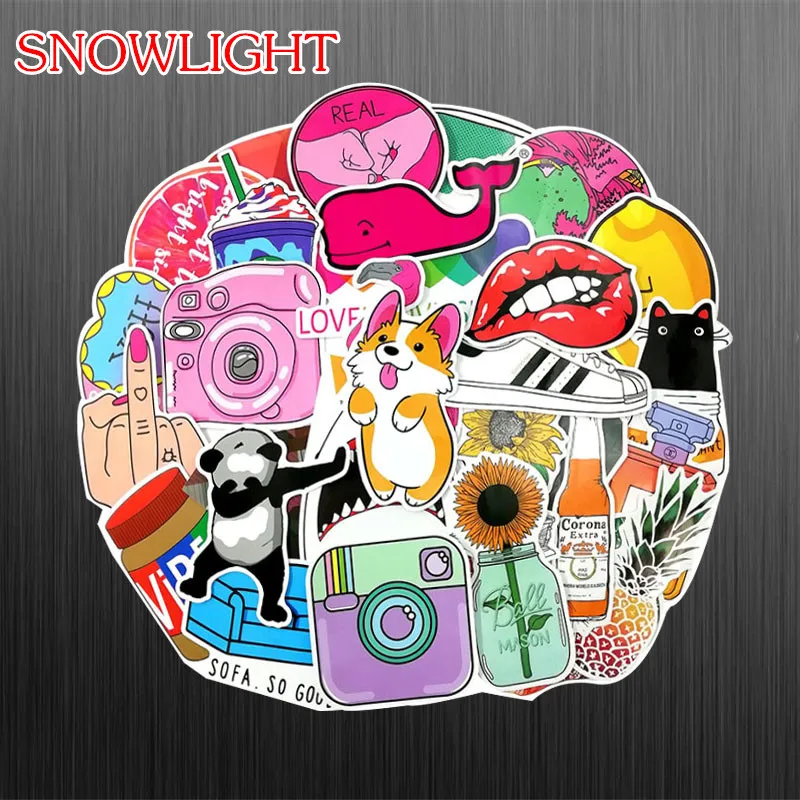 50PCS/lot PVC Waterproof Girls Cute Cartoon Pink Fun Sticker Toys Stickers For Skateboards Guitar Motorcycle Laptop DIY Stickers