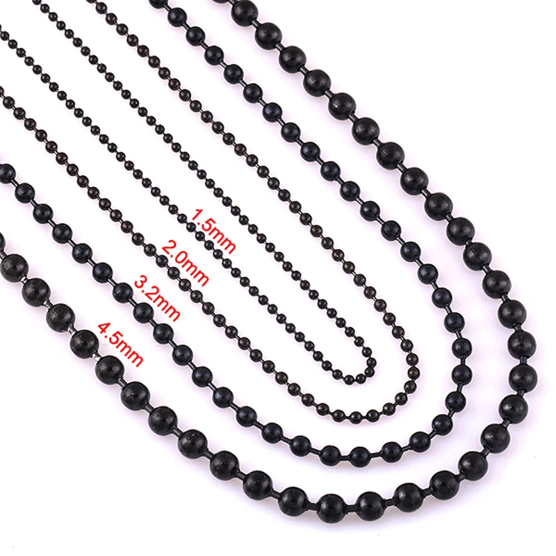 Black Stainless Steel Ball Chain For Charm Pendant 1.5mm-5mm Waterproof Match Rolo Necklace