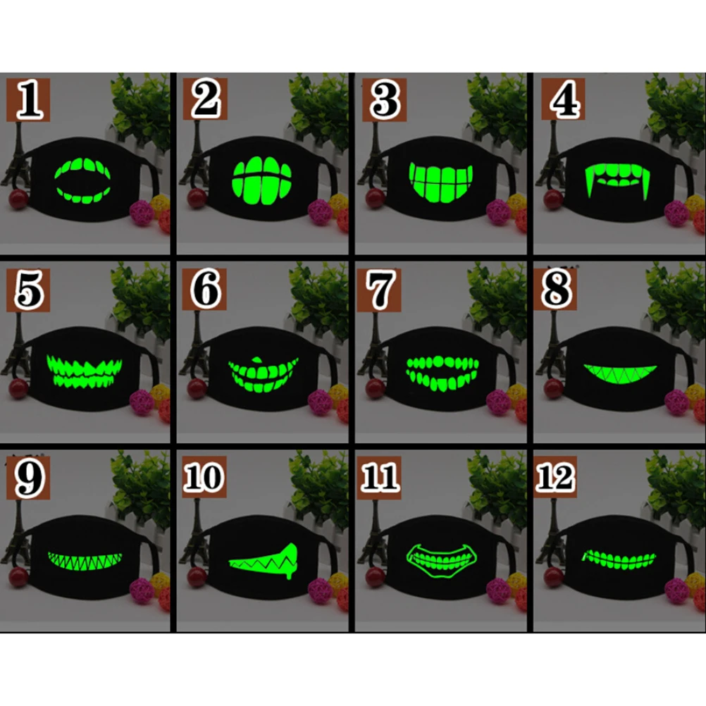 1 шт. маска для рта светильник в темноте Анти Пыль сохраняет тепло Прохладный унисекс маска черная фосфоресцирующая хлопковая маска для лица