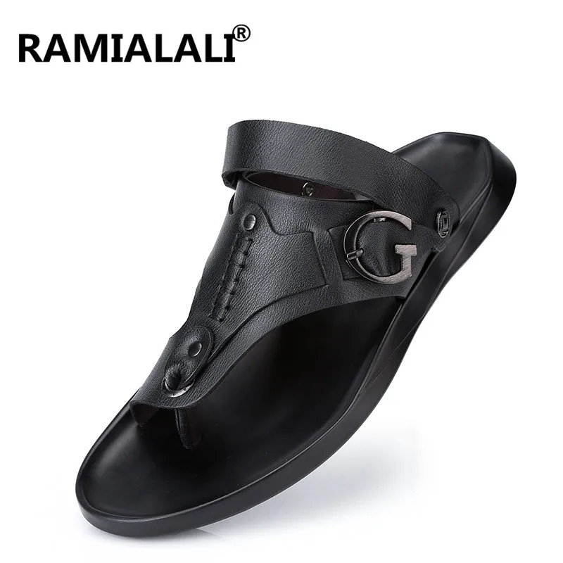 Ramialali Лето Для мужчин корова кожаные сандалии в римском стиле Стиль открытый Повседневное Мужская обувь дышащая гладиаторы без каблука Обувь