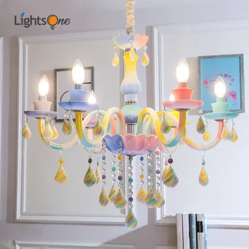 

Rainbow Crystal Lights European Restaurant Bedroom pendant lamp Children's Room Girls Princess Macarons pendant lights