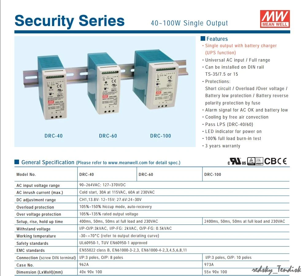 1 упаковка) Meanwell 60W Мониторинг безопасности источник питания DRC-60A/60B 13,8 V/27,6 V 0,75/1.4A 1,5/2.8A DC din-рейка поплавок зарядки/UPS