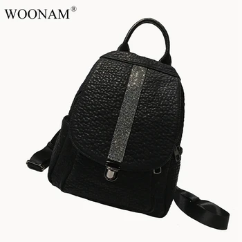 

WOONAM Fashion Backpack Genuine Sheepskin Leather Diamante Top Handle Bag WB482