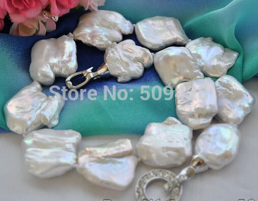 

Free Shipping >>BIG WHITE BAROQUE KESHI REBORN PEARL NECKLACE 18inch