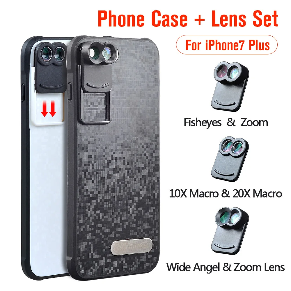 imágenes para Ulanzi Para iPhone 7 Plus Teléfono Dual Lente de La Cámara Fisheye Gran Angular Macro Lente de Cámara Del Telescopio Del Teléfono con la Caja de Protección imágenes para Ulanzi Para iPhone 7 Plus Teléfono Dual Lente de La Cámara Fisheye Gran Angular Macro Lente de Cámara Del Telescopio Del Teléfono con la Caja de Protección
