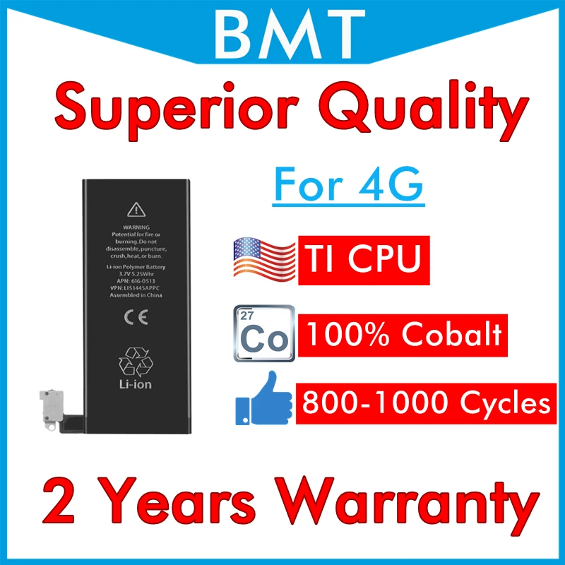 BMT оригинальный 20 шт. высокое качество батарея для iPhone 4 4G 100% Кобальт TI CPU 1420mAh 3 7 V 0