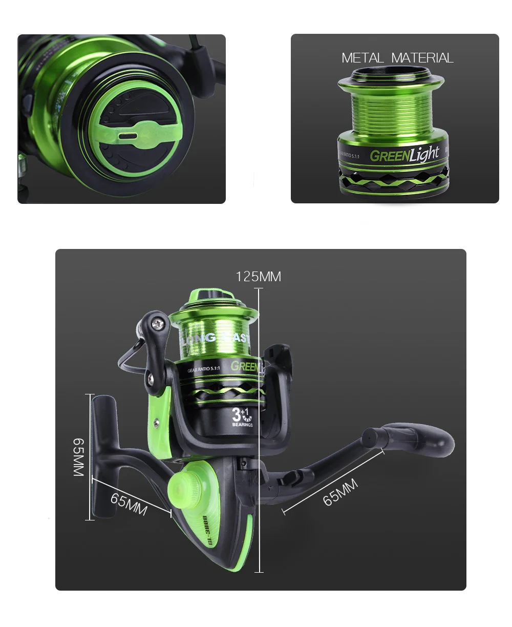 Reel com Carretel de Alumínio Carretel de Pesca Greenlight W.p.e Série 5000 6000 Max Arraste Spinning Poder 8 kg Carpa 3000 4000 5 Esporte e Lazer