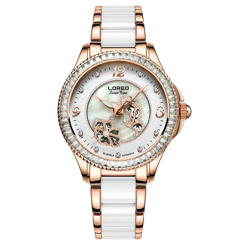

LOREO Women Casual Watches Ladies Wrist Watch Gold Bracelet Simulated Ceramic Dress Diamond Quartz-watch relogio feminino K45