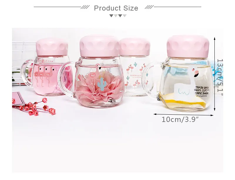 Творческий бытовой мультфильм розовый Стекло чашка с крышкой чашки бутылка орнамент рукоятки Кухня дома Кубок украшения для девочек подарок на день рождения