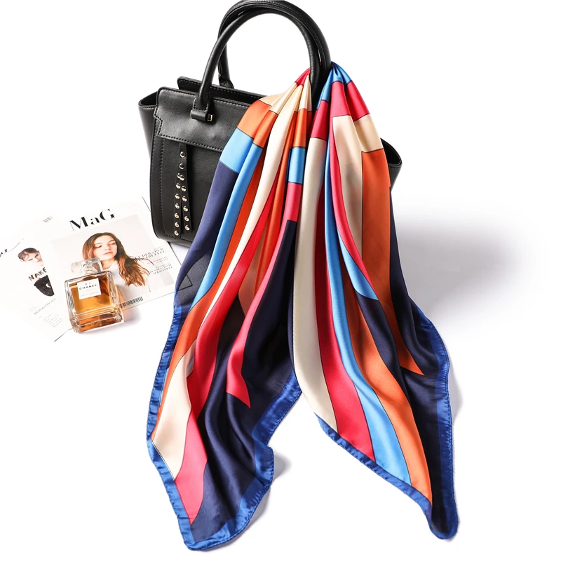 

2019 Designer Women Silk Scarf Squard Print Office Neck Scarf Foulard Small Lady Hand Kerchief Office Head Band Shawl