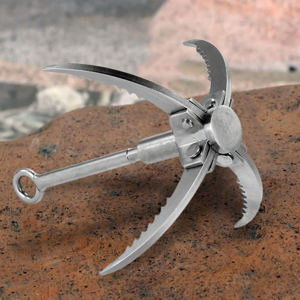 

# Climbing Hook 4 Claws Foldable Steel Grappling Hook Load 350kg Climbing Rope 8mm * 10m with Carabiner Rock Mountaineering
