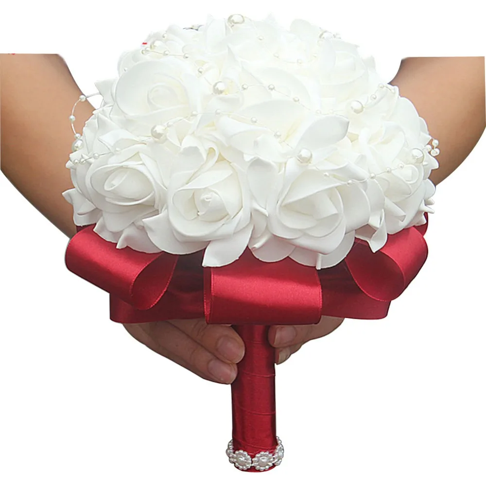 

Gratis Verzending Goedkope PE Rose Bruidsmeisje Wedding Foam bloemen Rose bruidsboeket Lint Nep bruidsboeket de noiva Maat
