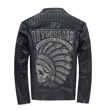 

Free shipping Brand clothing mens skull genuine leather Jackets men's Edge vintage biker jacket plus size homme Fitness