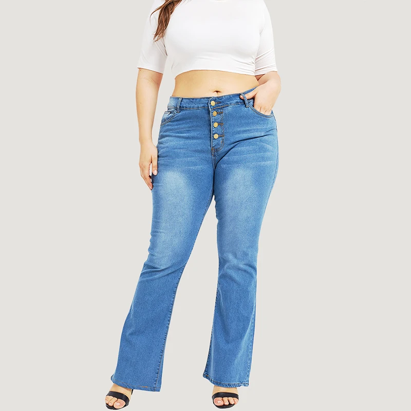 

Jeans Women Casual Washed Button High Waist Jeans Plus Size Loose Flare Pants Boyfriend Jeans for Women jean femme 5XL D40