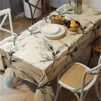 

DUNXDECO Tablecloth Garden Party Table Cover Fabric Simple Leaf Linen Look Polyester Coffee Store Desk Mat Fresh Home Textile