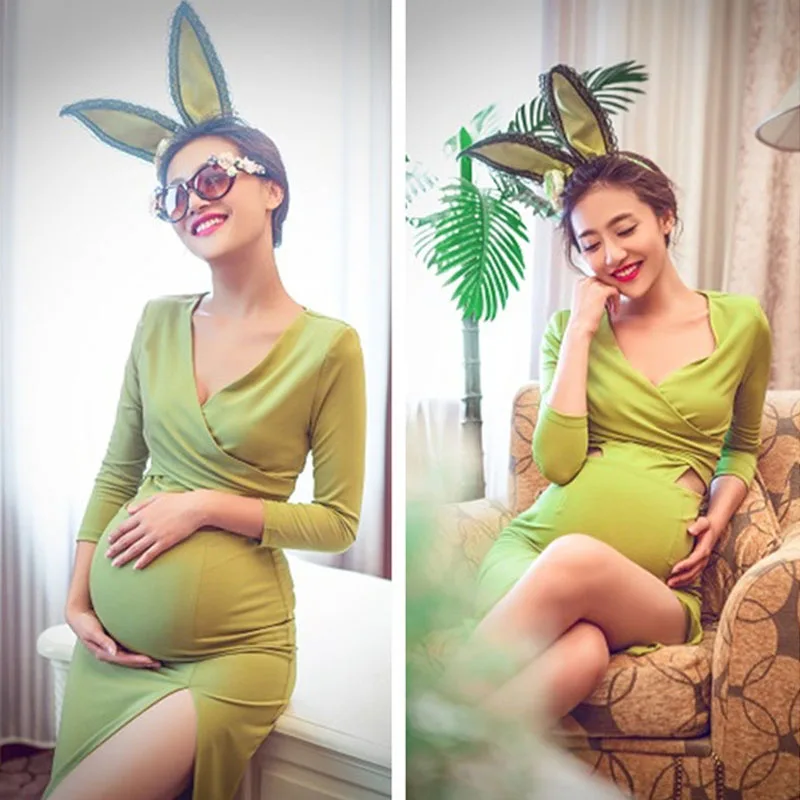 Кролика для девочек платья для беременных для фотосессии Беременность платье фотографии для беременных Подставки для фотографий Одежда для беременных Для женщин - Цвет: Армейский зеленый