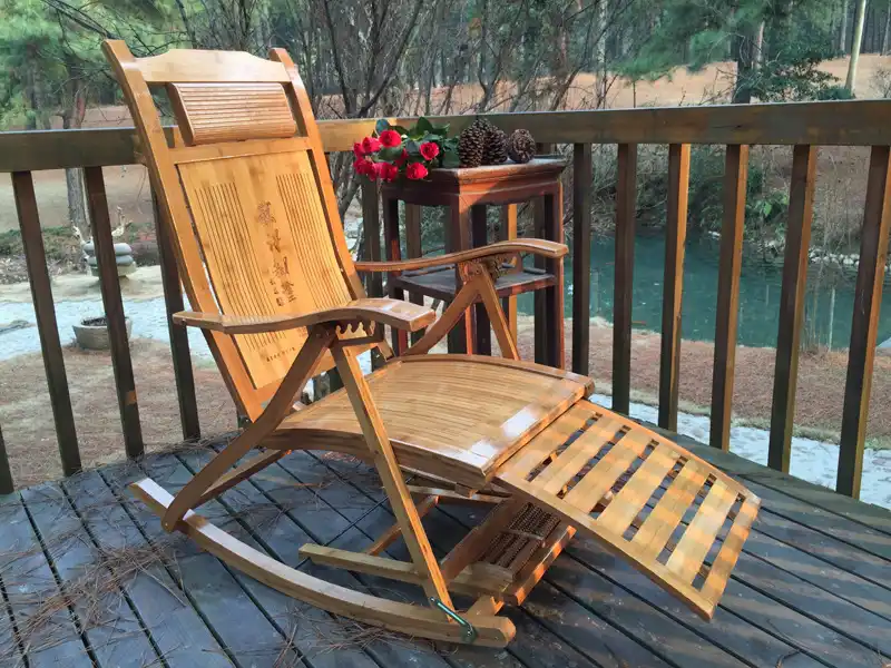 Rocking Chair Adult Lazy Lunch Break Folding Bamboo Recliner