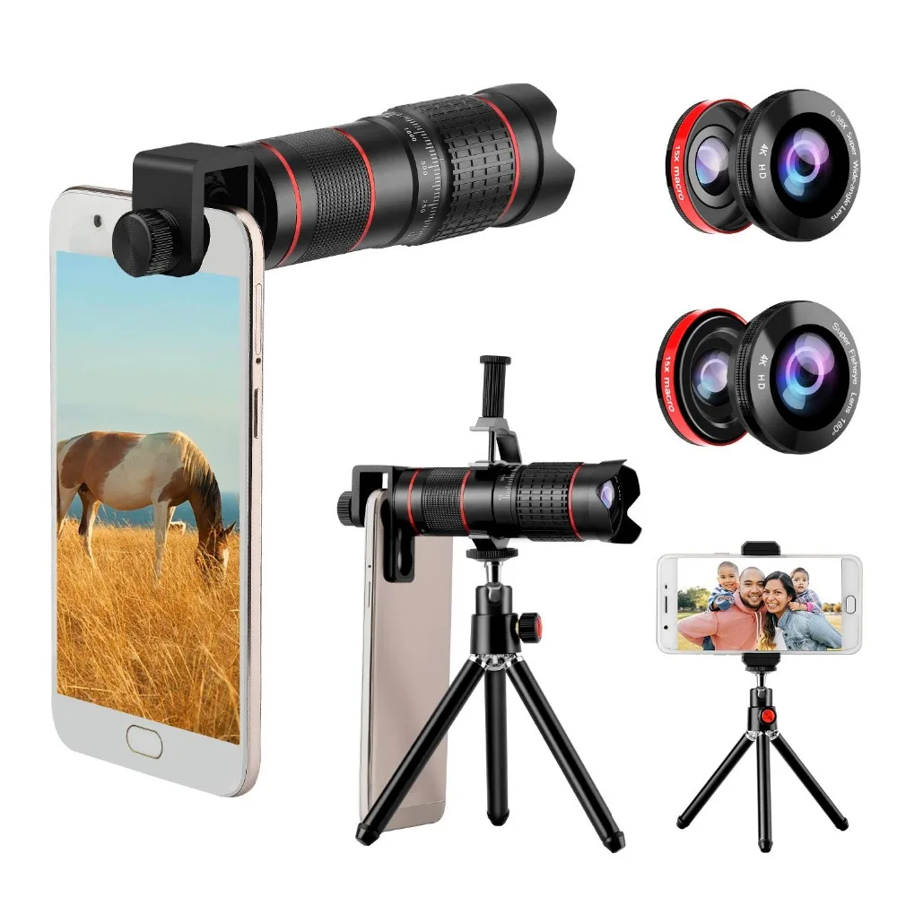 Phone Camera Lens, 5 in 1 iPhone Zoom Lens Kit 15X Telephoto Lens + Wide Angle + Fisheye + Macro Lens (2 Lens) Compatible With iPhone Samsung Android And Most Smartphones