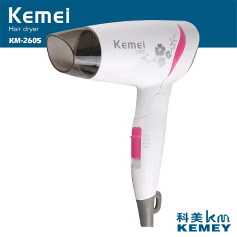 

Kemei Mini Travel Hairdryer Foldable Handle Electric Hair Dryer White Professional Blow Dryer Bathroom Household Hair Care