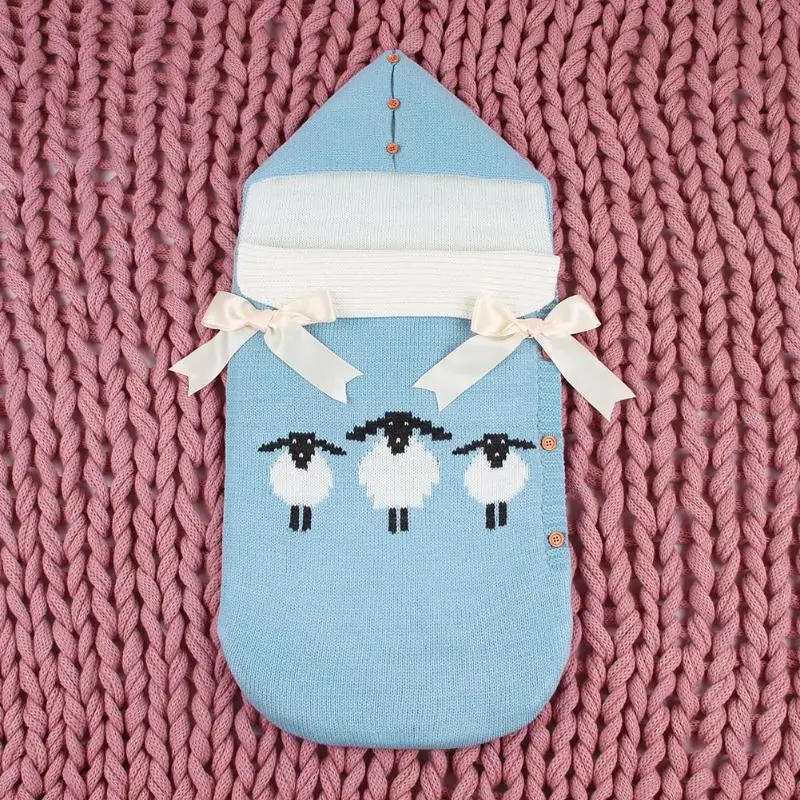 

Winter Baby Envelope Sleeping Bag Newborns Baby Cartoon Knitted Warm Sleeping Bag Button Swaddle Wrap Blanket Photography Props