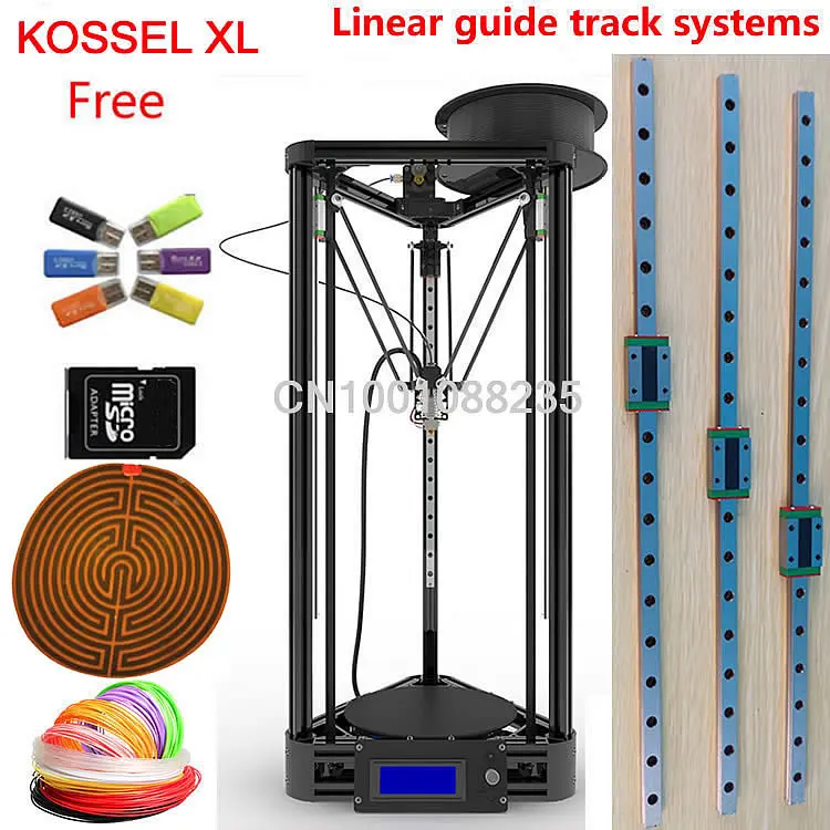 heated bed with linear guide LCD Display Reprap Delta Rostock balck or gold k800xl DIY Kit kossel 3D Printer kit