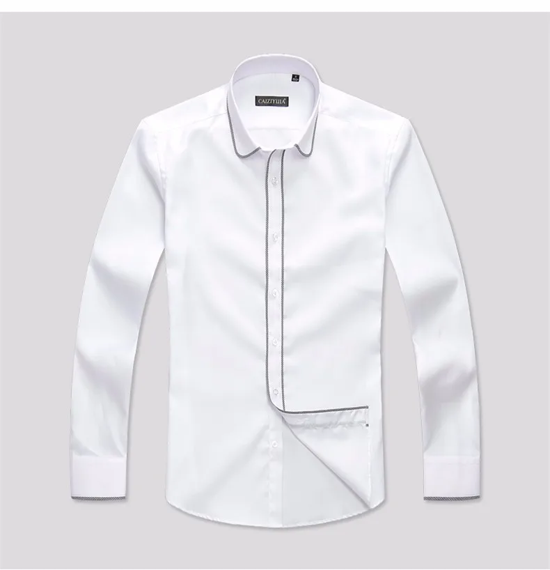 CAIZIYIJIA Лидер продаж хлопок Мужская одежда рубашка с длинными рукавами Camisa Masculina Модные Белые Свадебные рубашка брендовая одежда