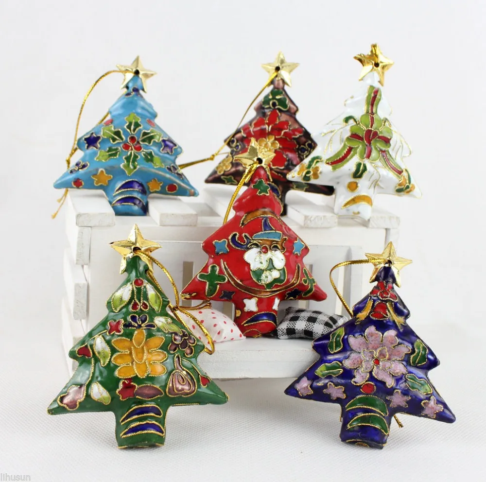 Collectibles 6pcs Chinese Handmade Cloisonne/Enamel Christmas Tree