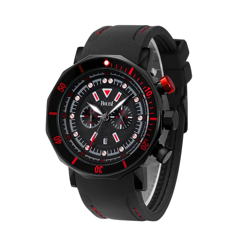 

BOLISI Multifunction Quartz Wrist Watch For Men with Silicone Watch Strap of Chronograph & Complete Calendar