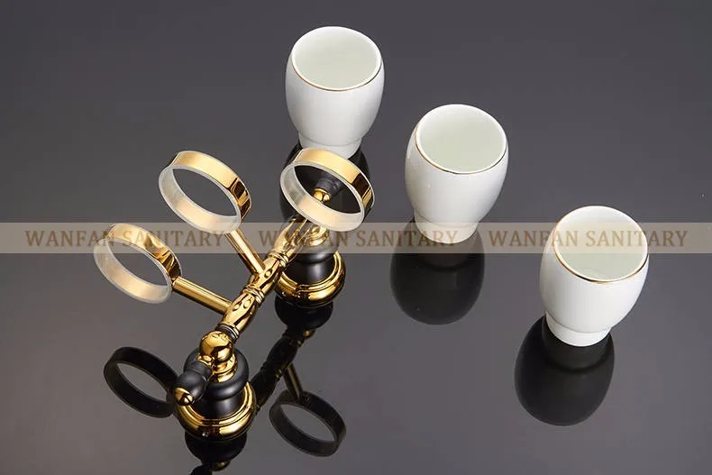 Роскошные золотые держатели для ванной комнаты с тремя чашками Регулируемый фарфоровый настенный держатель чашки для зубной щетки аксессуары для ванной комнаты XL66836