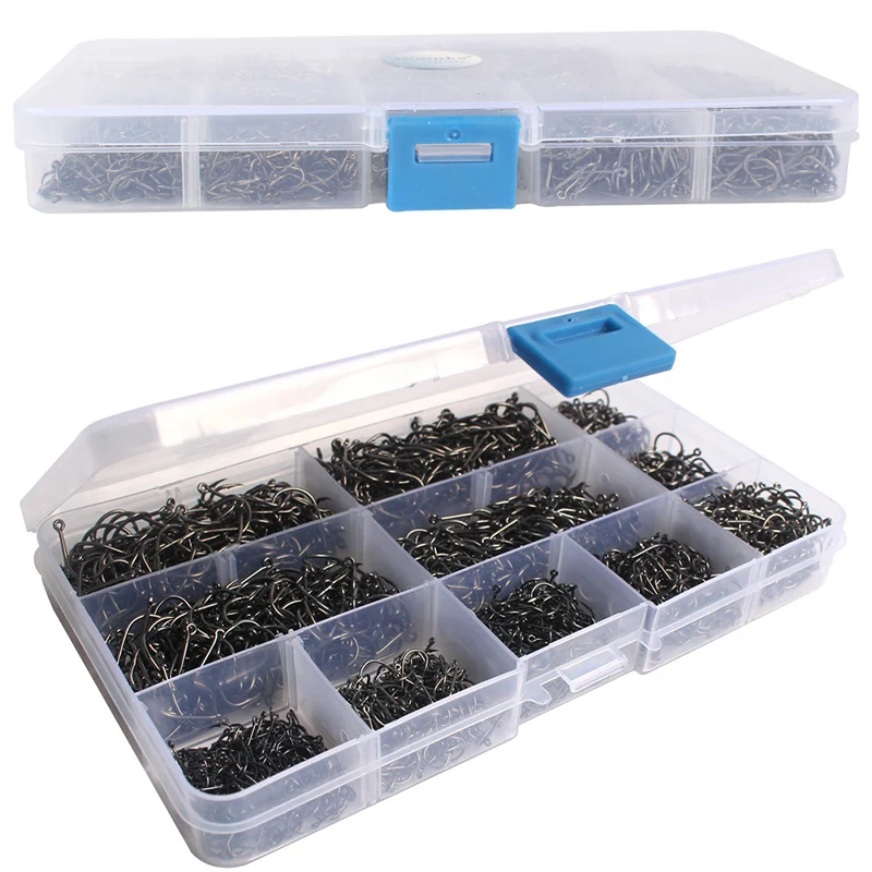 

1600pcs 10 Sizes 3#-12# Hook Fishing Tackle Kit Fly Fishing Jigging Barbed Carp Fish Hooks With Holes Box Carbon Steel Fishhooks
