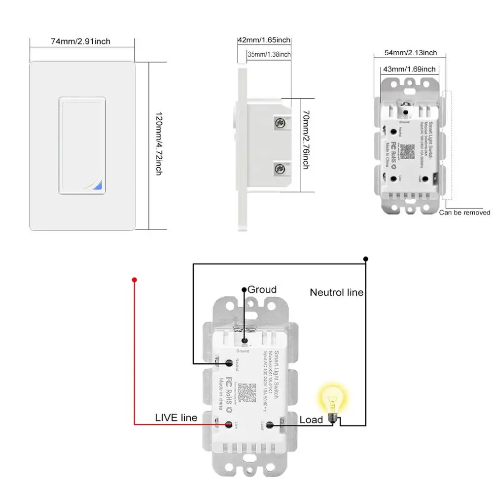 Стандарт США 2 в 1 Wifi умный светильник-переключатель со встроенным RGB диммером ночной Светильник беспроводной настенный сенсорный переключатель работает с Alexa