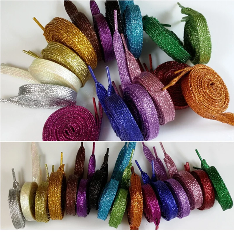 man women Shoelaces of sneakers Metallic Glitter Shiny gold shoelace silver Flat shoe laces sports running shoe lacing