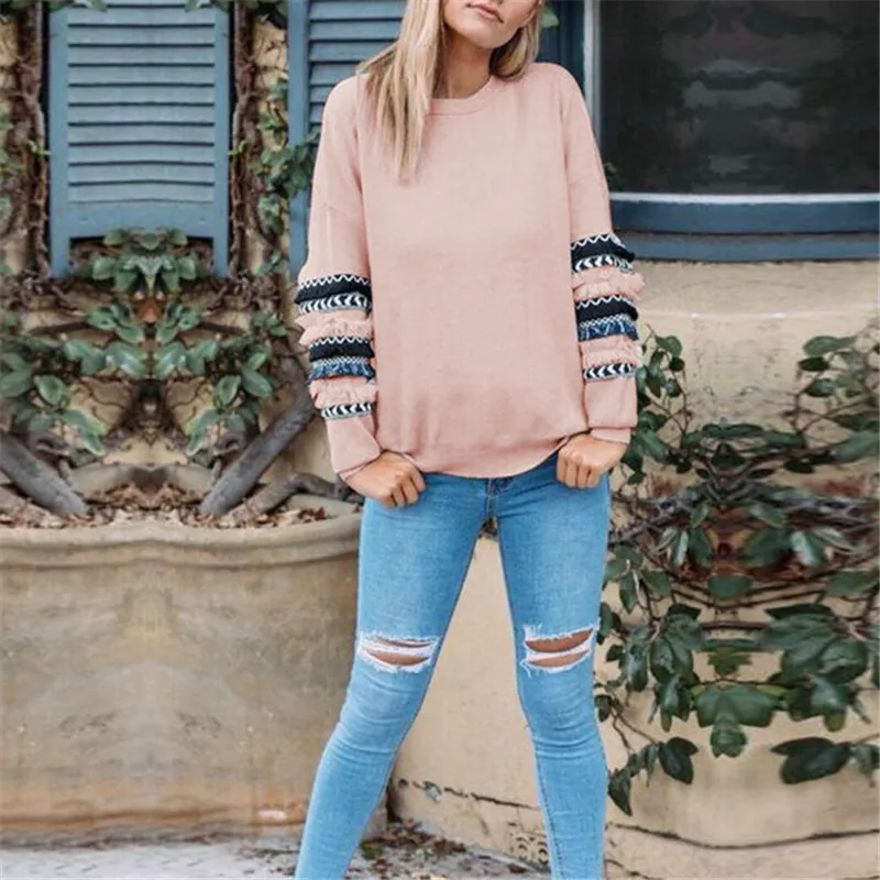 Gladiolus 2018 Autumn Winter Sweatshirt Women O-Neck Long Sleeve Patchwork Printed Loose Casual Hoodie Women Fashion Tracksuit (22)