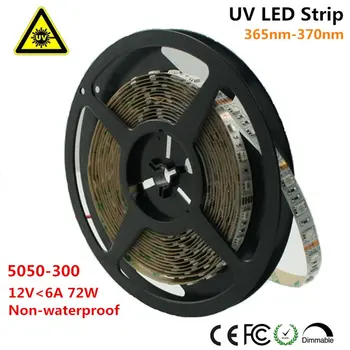 

Ultraviolet LED Strip, 365nm-370nm 16.4FT 72W 5M 12V SMD5050 300LEDs UV Ultraviolet for UV Curing, Metal Crack ST140