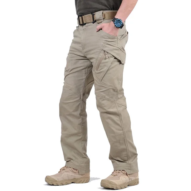Военный стиль, брюки карго, мужские армейские тактические брюки IX9, армейские брюки, повседневные рабочие брюки, спецназ, Тонкие штаны с карманами размера плюс 5XL - Цвет: Khaki