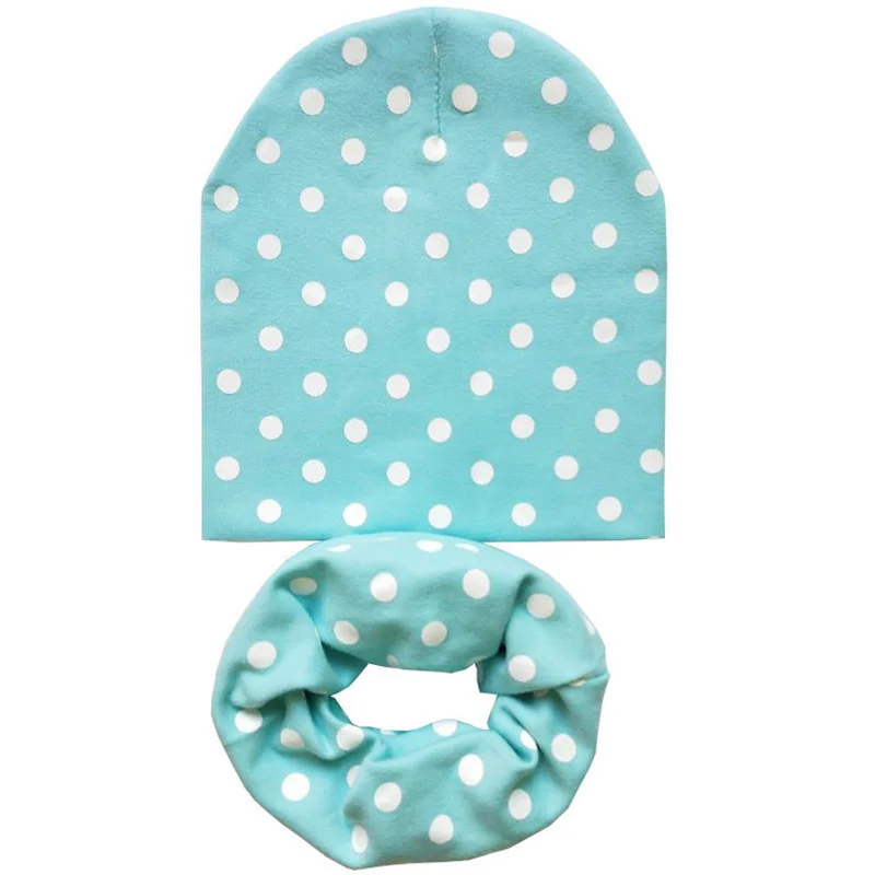 Green Dots Set Новая осенне-зимняя детская шапка, комплект для мальчиков и девочек, шарф на шею, весенний теплый шейный платок, детские вязаные шапки, комплекты, хлопковая детская шапка, шарф - Цвет: Green Dots Set