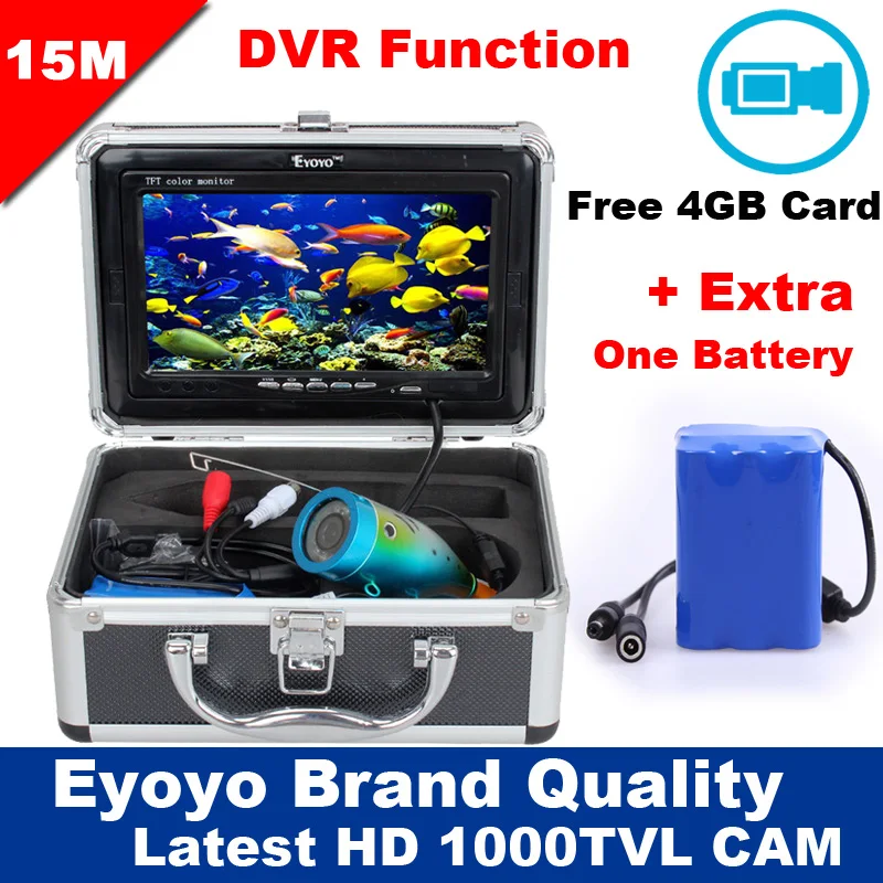 

Eyoyo Original 15M 1000TVL HD CAM Professional Fish Finder Underwater Fishing Video Recorder DVR 7" Monitor+Extra One Battery