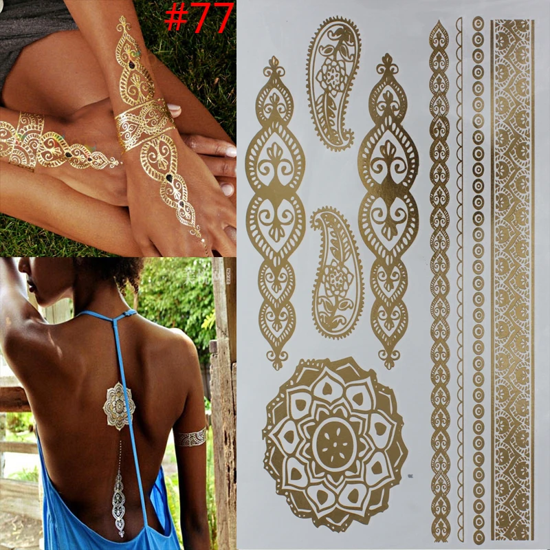 Hot Temporary tattoo Gold tattoo Flash Tattoos Leaf Tatoos Metallic Sex Products jewelry Henna Tatouage Body art  tatto stickers