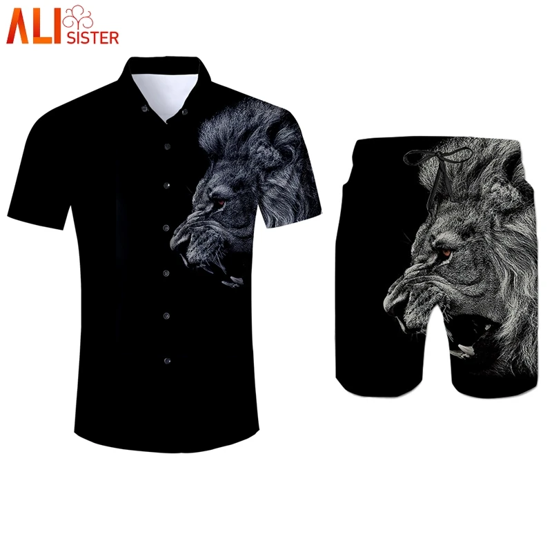 

Alisister Lion Head Print Hip Hip Tracksuit Men's 3d Shirts And Shorts Set Summer 2 Pieces Suits Male Moletom Masculino Dropship