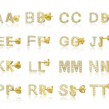 Золото серебро 2 цвета прозрачный cz 26 начальный Шарм Круг Мини 925 стерлингового серебра серьги-гвоздики персонализированные имя буквы Алфавит earr