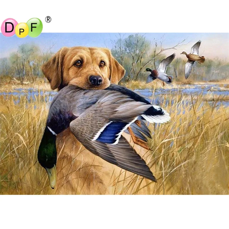 

DPF Needlework Full Square Diamond Cross Stitch Animals Hunting Dog 5D Diamond Mosaic Embroidery Canvas Home Decor Painting