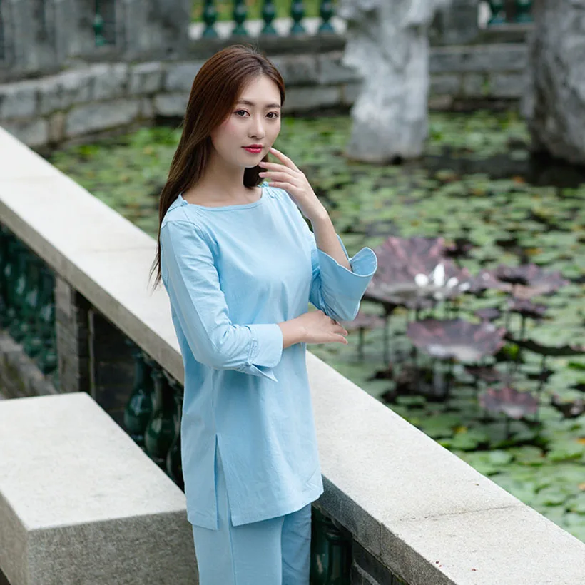 

High Quality linen Chinese Martial Arts Long sleeve Tai Chi clothing Suit uniforms Performance women casual Yoga clothing