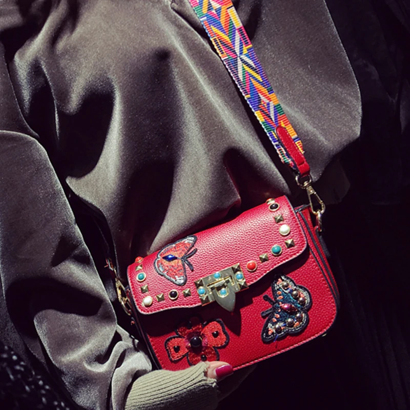 

ladies bags luxury rivet crossbody bag fashion brand turquoise bag designer embroidery shoulder bags handmade messenger handbag